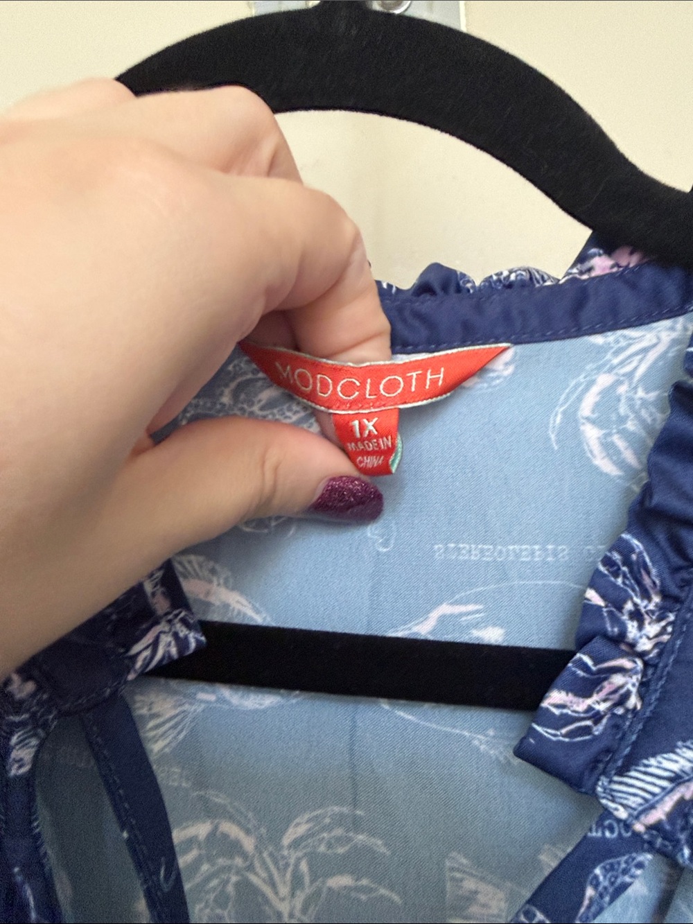 1X Modcloth Sea Creatures Ruffle Neck Blouse - Picture 2 of 7